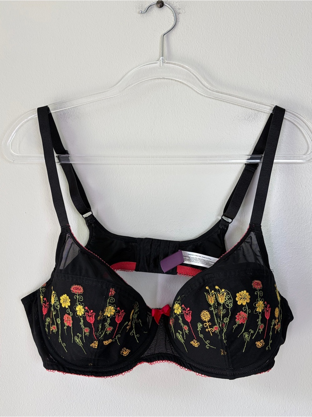 Adore Me 38DD Black Floral Embroidered Mesh Contour Demi Bra Romantic Flirty